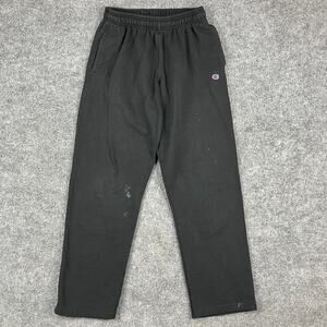 Champion Sweatpants Mens Large Black Elastic Waist Relaxed Fit Logo Casual